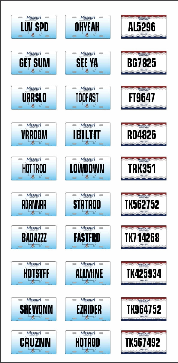 Missouri License Plate Assortment for 1:24 1:25 scale models