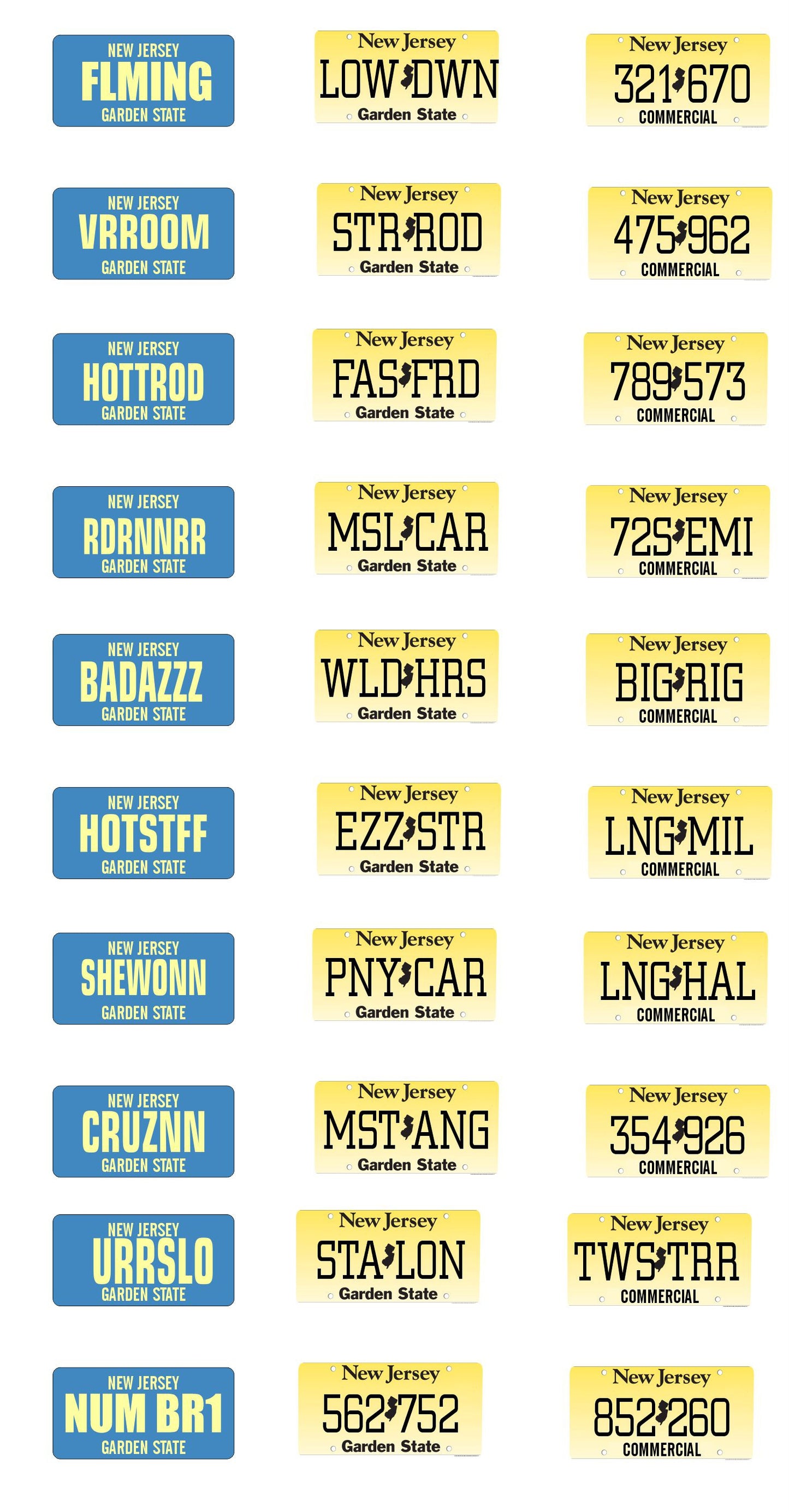 New Jersey License Plate Assortment for 1:24 1:25 scale models