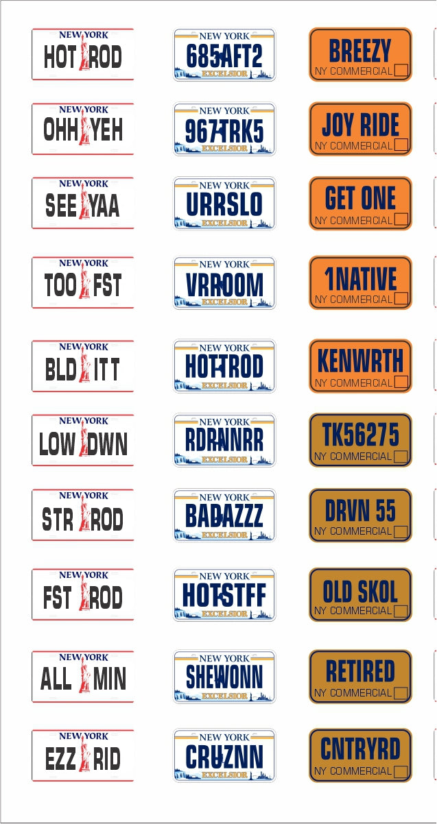 New York License Plate Assortment for 1:24 1:25 scale models