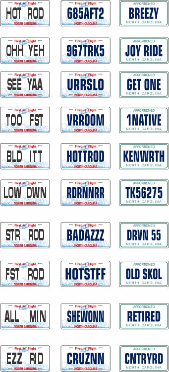 North Carolina License Plate Assortment for 1:24 1:25 scale models
