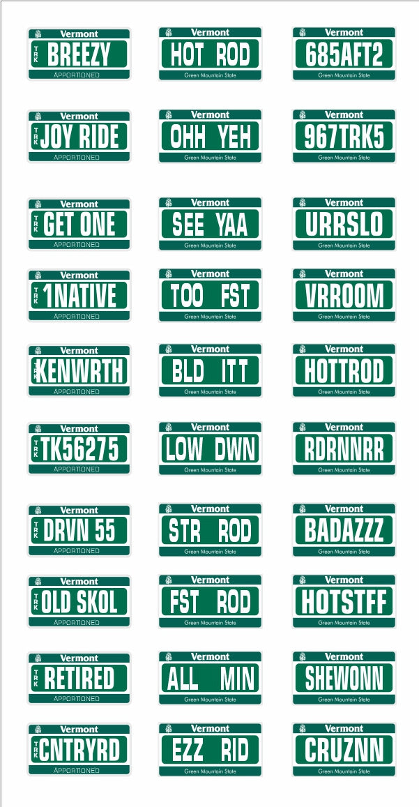 Vermont License Plate Assortment for 1:24 1:25 scale models
