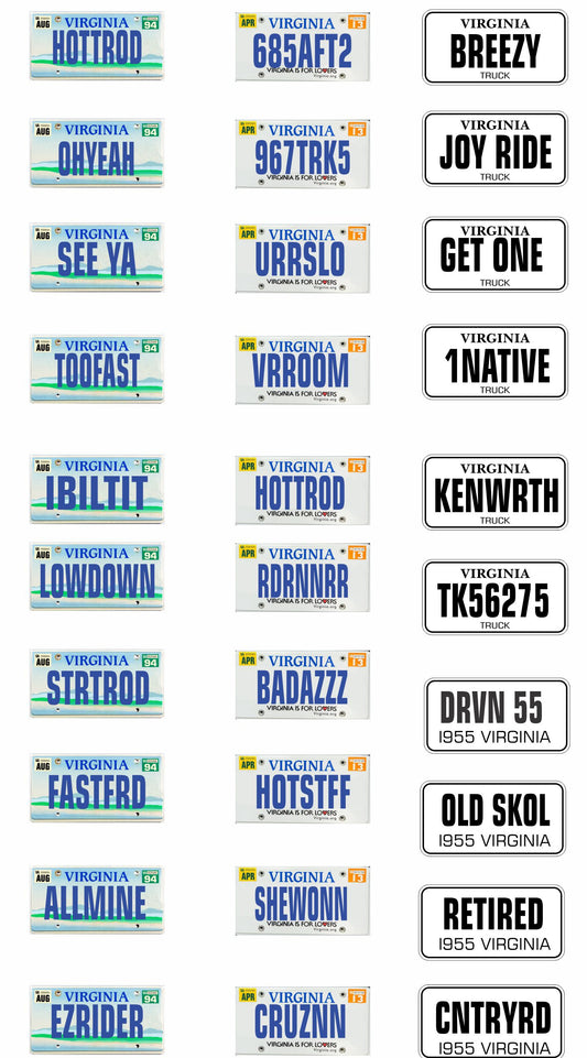 Virginia License Plate Assortment for 1:24 1:25 scale models
