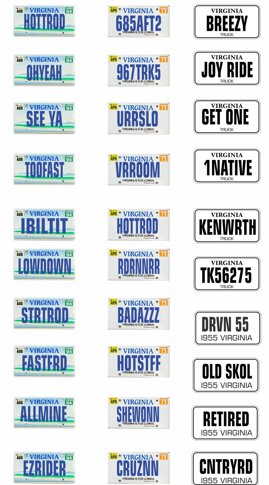 Virginia License Plate Assortment for 1:24 1:25 scale models – STSDecals