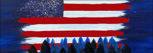 American flag stripe & forest window mural water slide decal