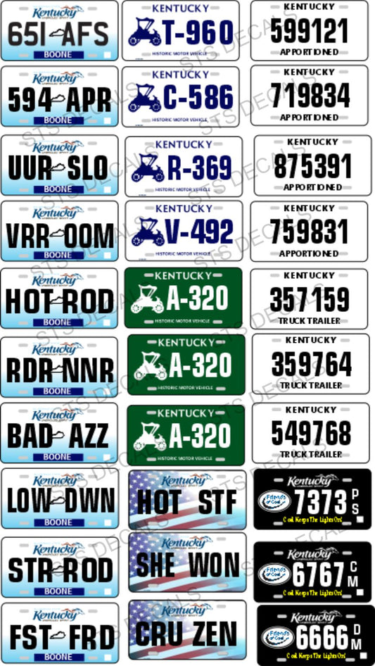 Kentucky License Plate Assortment for 1:24 1:25 scale models
