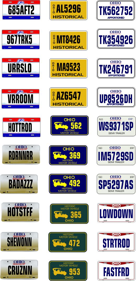 Ohio License Plate Assortment for 1:24 1:25 scale models