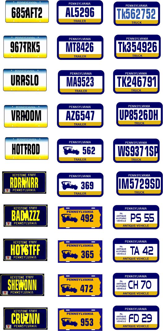 Pennsylvania License Plate Assortment for 1:24 1:25 scale models