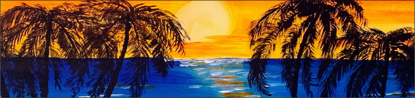 Sunset & palm trees window mural water slide decal